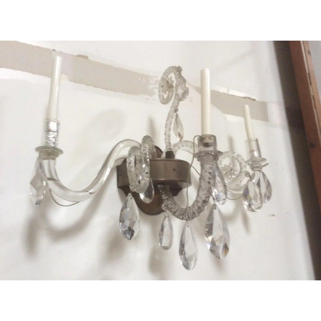 Beautiful Externally electrified wall sconces composed from 19th Century Cut and Blown Glass elements. These appear to...