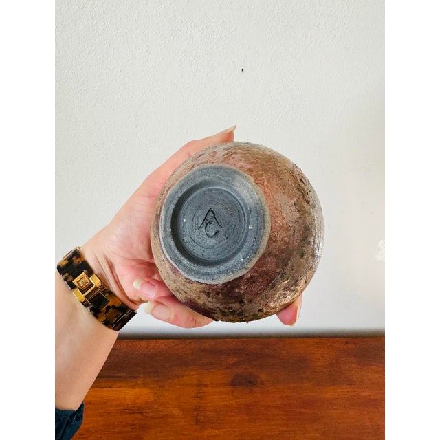 Signed Raku Fired Pottery Vase or Vessel For Sale - Image 4 of 9