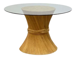 Rattan Round or Center Table With Glass Top (Dia 47 1/2) - Attributed to McGuire