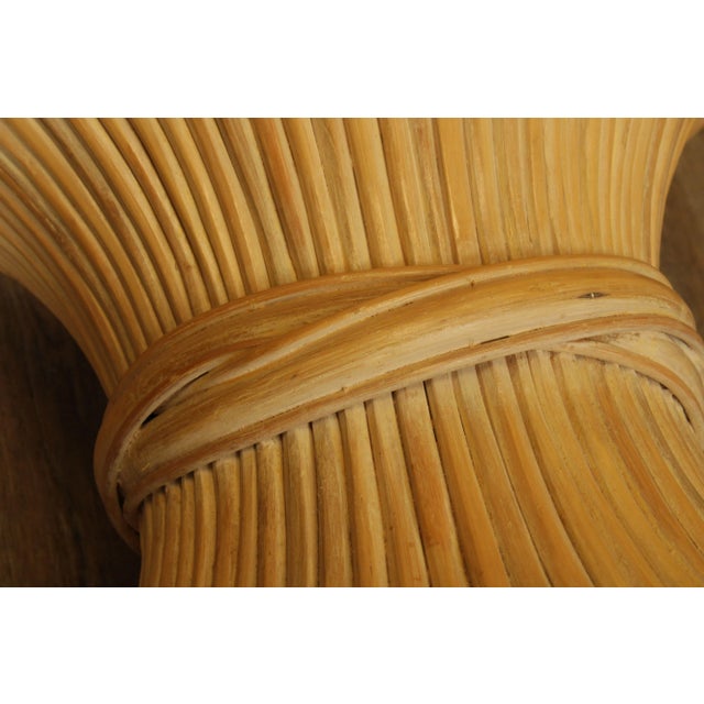 Sheaf of Wheat Vintage Bamboo, Rattan Round Glass Top Side Table For Sale - Image 11 of 13
