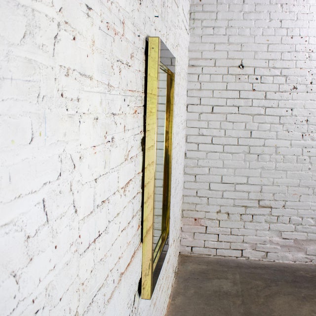Late 20th Century Modern to Art Deco Revival Wall Mirror Black & Brass Rectangular Frame For Sale - Image 11 of 18