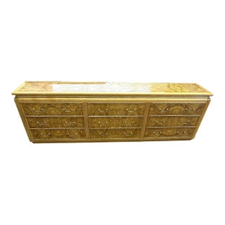 Vintage Henredon Style Burl Wood 9 Drawer Dresser/Console For Sale