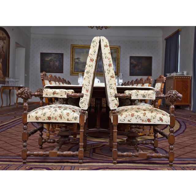 Oak Armchairs with Lion Carvings, 1880, Set of 2 For Sale - Image 3 of 7