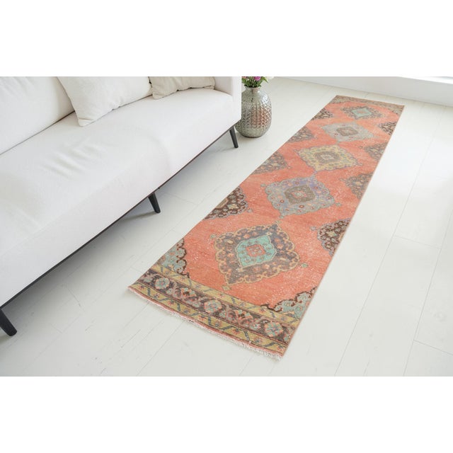 Textile 1960s Muted Olive & Terracotta Turkish Runner For Sale - Image 7 of 9