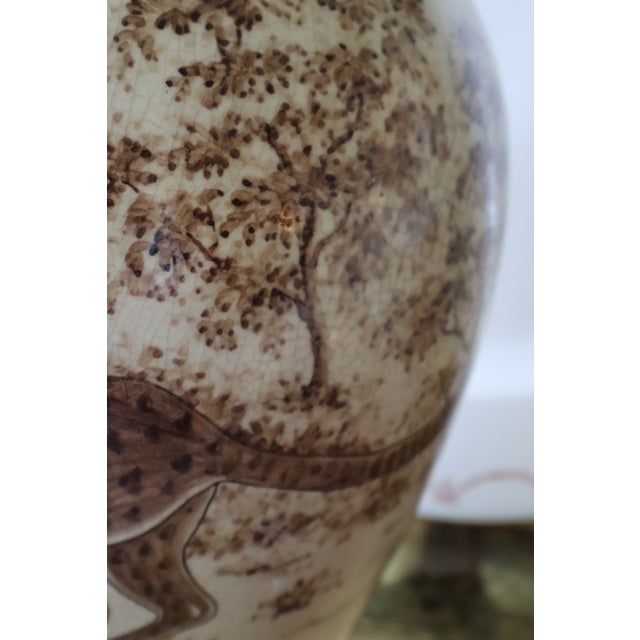 Ceramic Rare Circa 2000 Maitland-Smith Hand-Painted Leopard Crackle-Glaze Vase For Sale - Image 7 of 18