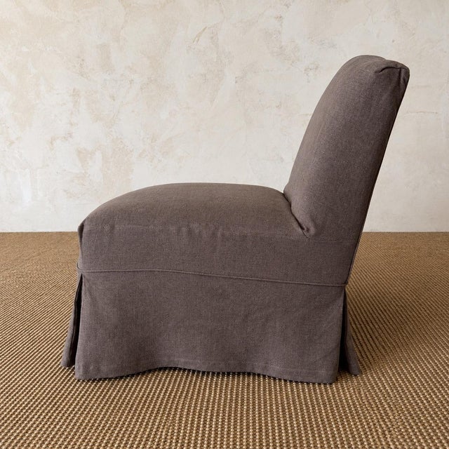 Kosa Armless Chair Slip Covered in 100% Pure Belgian Linen- Bark For Sale In Los Angeles - Image 6 of 8