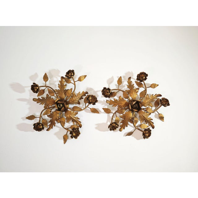 Hollywood Regency Gilded Metal Wall Lamps, Italy, 1960s, Set of 2 For Sale - Image 17 of 17