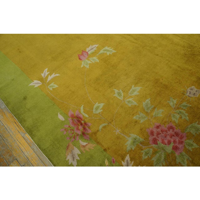 Flashy Gold Background Color With Sprays Floral Pattern Antique Chinese Art Deco Rug by Nichols Workshop For Sale - Image 11 of 12
