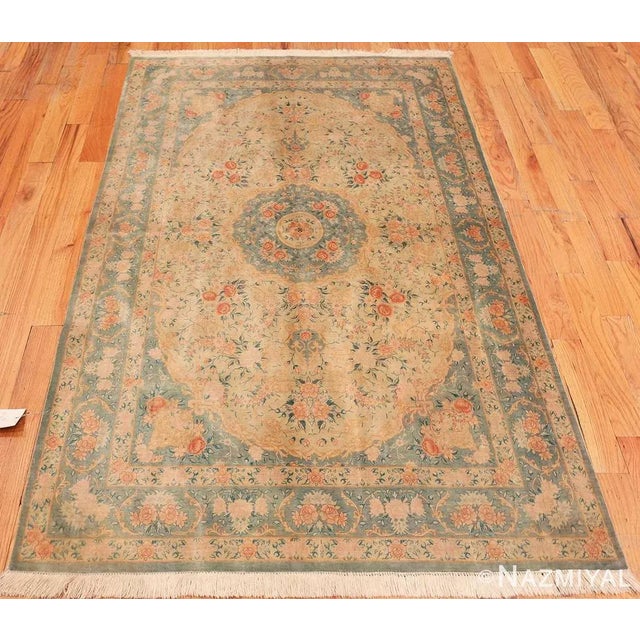 Fine Decorative Vintage Silk Persian Qum Rug , Country of Origin / Rug Type: Vintage Persian Rug, Circa Date: Late 20th...