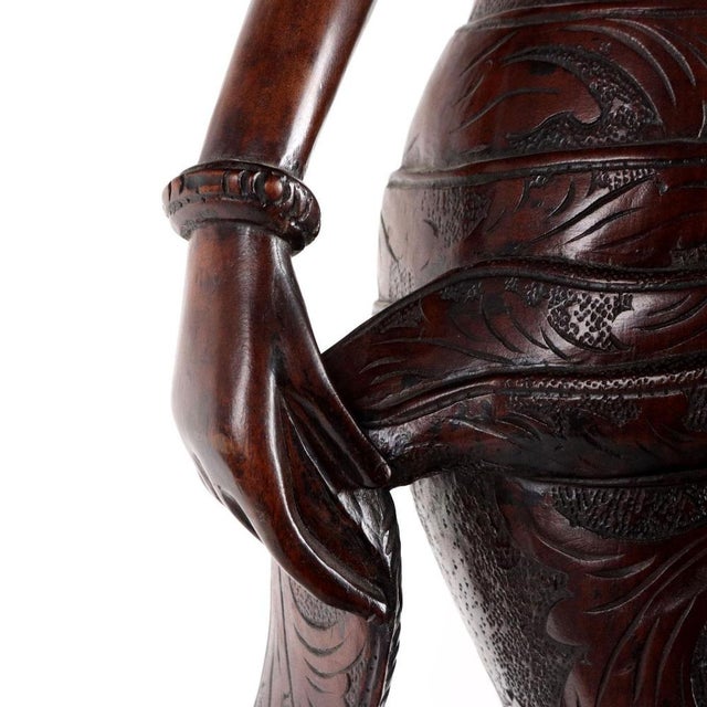 Black Antique Female Figure in Wood, Indonesia, 20th Century For Sale - Image 8 of 14