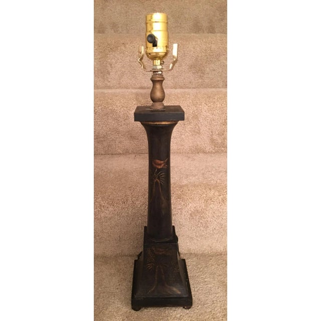 Chinoiserie Hand-Painted Black Wooden Chinoiserie Lamp For Sale - Image 3 of 12