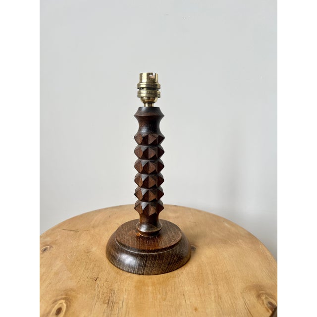 1940s Vintage Turned Wood Table Lamp by Charles Dudouyt, 1940s For Sale - Image 5 of 14