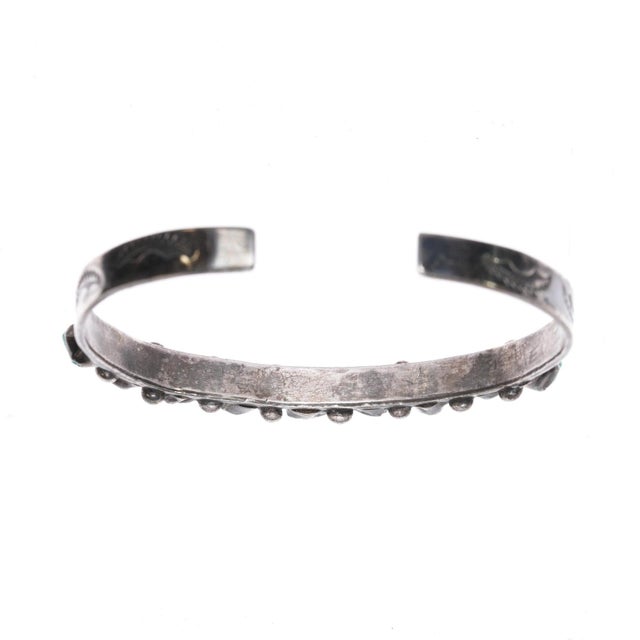 6.5" c1940's Zuni sterling carved turquoise row cuff bracelet b For Sale In Austin - Image 6 of 10