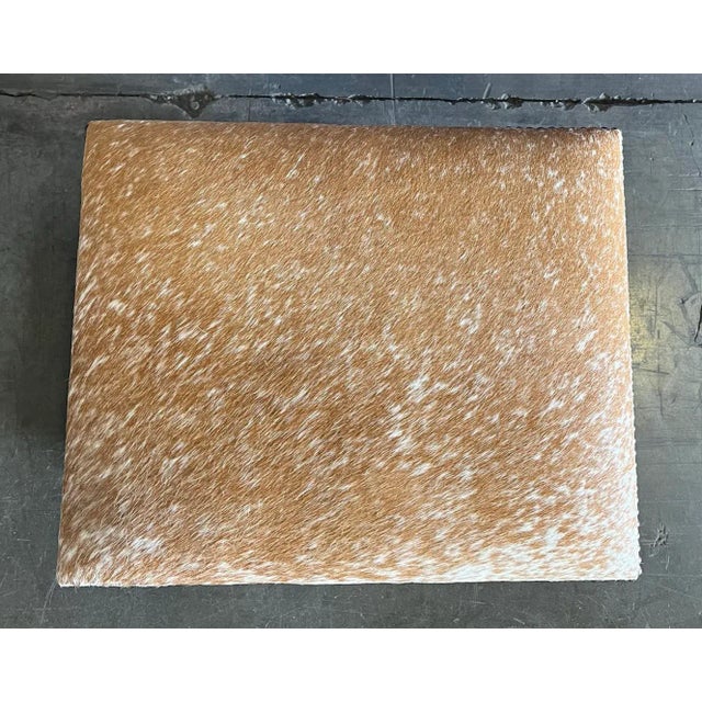 Wood Holly Leather Speckled Upholstered Greek Key Ottoman From the Madeline Stuart Collection For Sale - Image 7 of 8