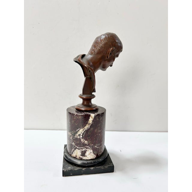 Vintage Classical Bronze Male Bust on Marble Pedestal For Sale - Image 4 of 12
