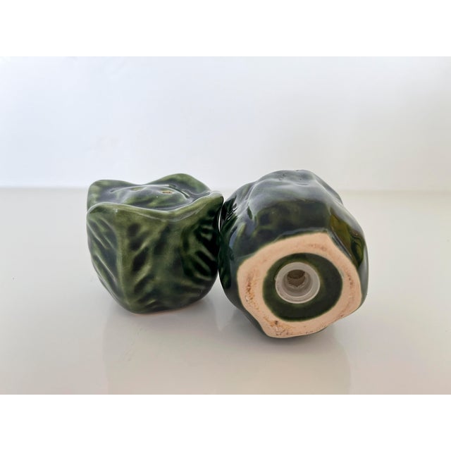 Bordallo Pinheiro Mid 20th Century Cabbage Leaf Salt Pepper Shakers - a Pair For Sale - Image 4 of 4