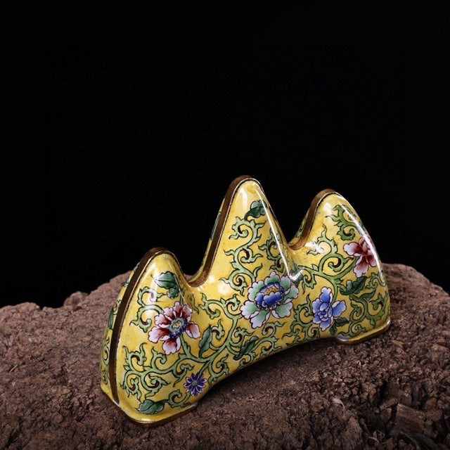 Antique Chinese Enamel Floral Brush Rest / Mountain Form For Sale - Image 4 of 8