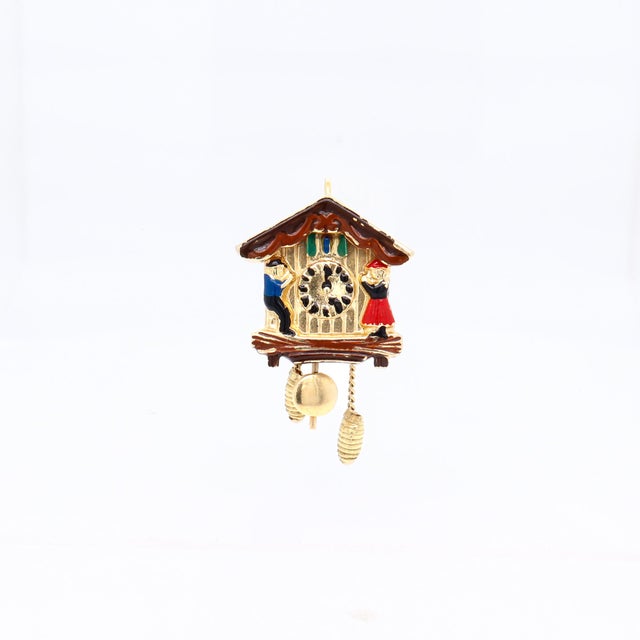 Vintage 18k Gold & Enamel Cuckoo Clock Charm for a Bracelet For Sale - Image 4 of 14