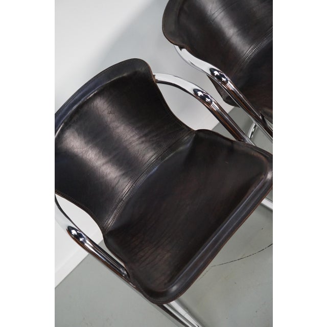 Brown Leather Dining Chairs, 1970s, Set of 4 For Sale - Image 15 of 17