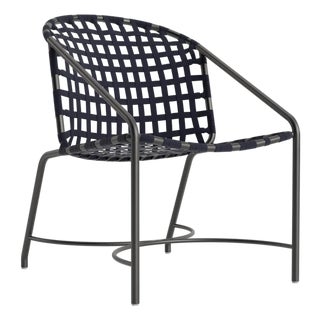 Brown Jordan Kantan Aluminum Suncloth Arm Chair, Textured Pewter frame with Marine fabric For Sale