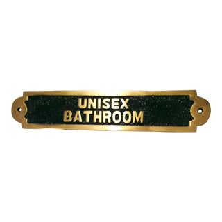Vintage Heavy Solid Brass "Unisex Bathroom" Sign For Sale