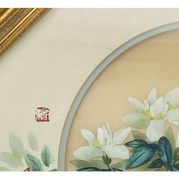 Matched Set of 2 Anton Wang Watercolor on Silk Paintings – Artist Signed and Framed With Chop Mark (Original Vintage Octagon Frames) For Sale - Image 15 of 18