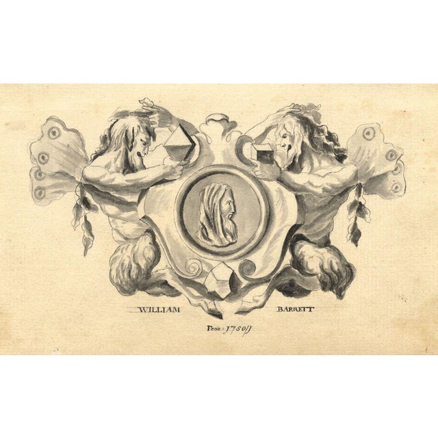 William Barrett, Satyr & Mathematician Cartouche Design, 1750, Watercolour For Sale