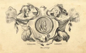 William Barrett, Satyr & Mathematician Cartouche Design, 1750, Watercolour