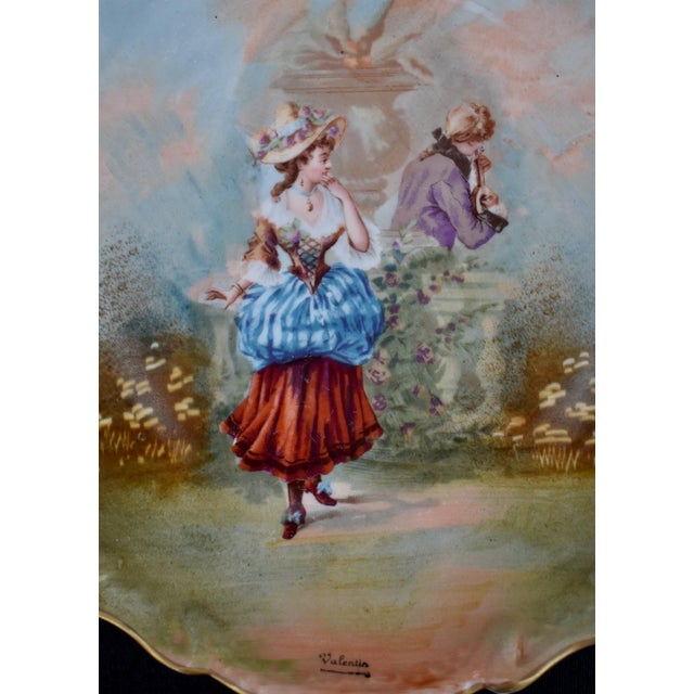 Antique LRL Limoges France Hand Painted Plate Courting Couple Signed Valentin For Sale - Image 10 of 14