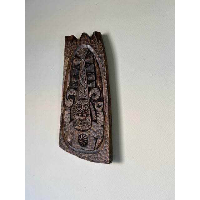 African Vintage African or Mayan Hand Carved Wood Wall Art For Sale - Image 3 of 7