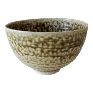 Late 20th Century Green Salt Glaze Pottery Bowl