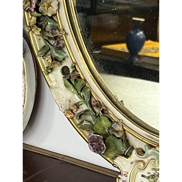 Antique Porcelain Wall or Mantel Mirrors with Cherubs and Birds from Meissen, Germany, Set of 3 For Sale - Image 6 of 18