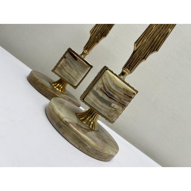 Brass and Onyx Table Lamps in the style of Maison Jansen, 1970s, Set of 2 For Sale - Image 12 of 14