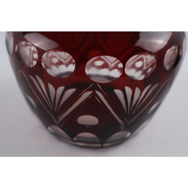 Vintage Bohemian Ruby Flashed Cut Glass Bedside Carafe & Tumbler Set For Sale In Philadelphia - Image 6 of 9