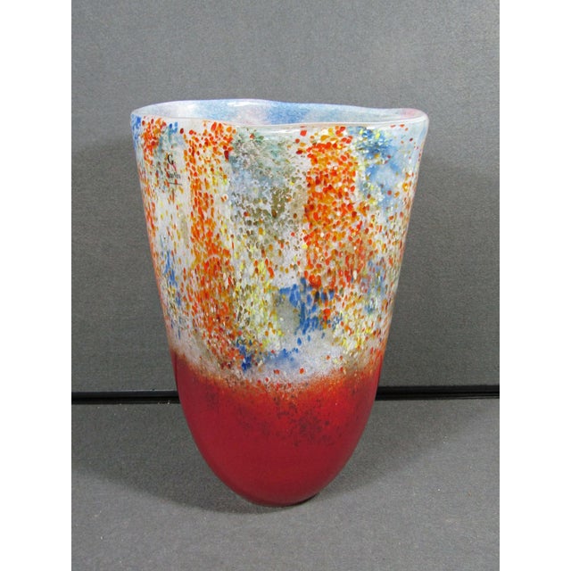 Glass Large Glass Nuvo Lithuanian Art Glass Vase in Red Multicolor Confetti Finish For Sale - Image 7 of 10