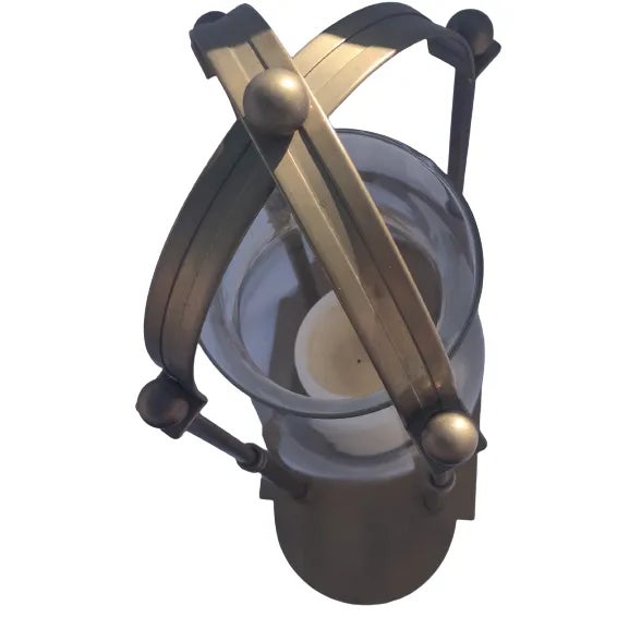 Brass Vintage Mid-Century Brass and Hurricane Glass Candlestick Holder For Sale - Image 8 of 13