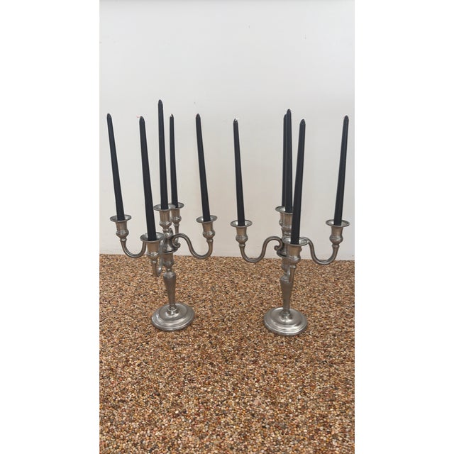 Pair of Italian Pewter Candelabras - Mid 20th Century For Sale In Palm Springs - Image 6 of 11