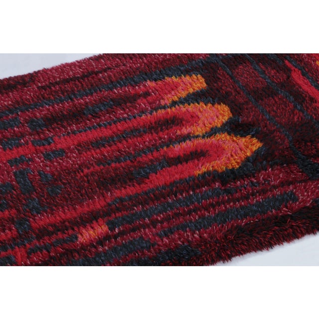 Rug & Kilim Vintage Swedish Rya Rug With Red and Blue Geometric Pattern - Rug & Kilim For Sale - Image 4 of 7