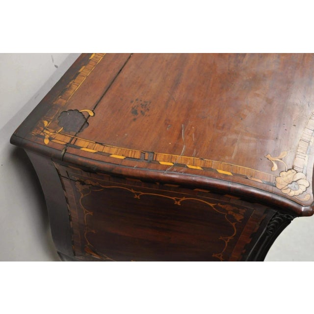 Mid 19th Century Antique French Louis XV Style Marquetry Inlay Walnut Bombe Commode Chest Dresser For Sale - Image 5 of 12