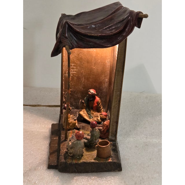 Early 20th Century Original Orientalist Austrian/ Vienna Cold Painted Bronze Lamp of a Classroom For Sale - Image 15 of 18