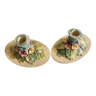 1930s Country Barbola Flower Candlesticks For Sale