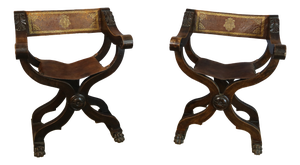 Antique Curule Armchairs, 1800s, Set of 2