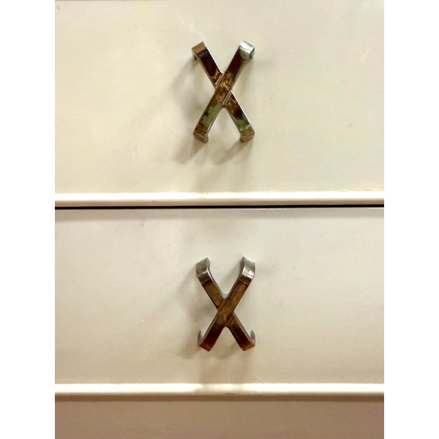 1950s Paul Frankl for Johnson Furniture Pair of Matching Three Drawer Rare Flip Down Nightstands For Sale - Image 5 of 10