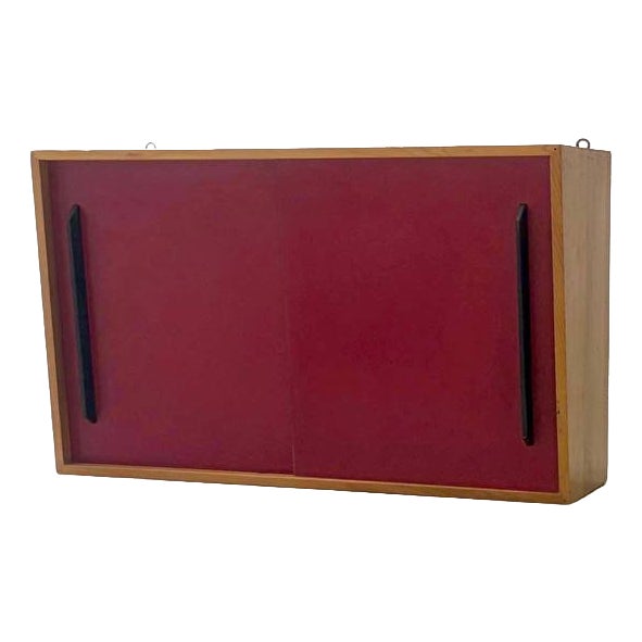 Mid-Century Modern Wall Cabinet with Red Sliding Doors, 1960s For Sale