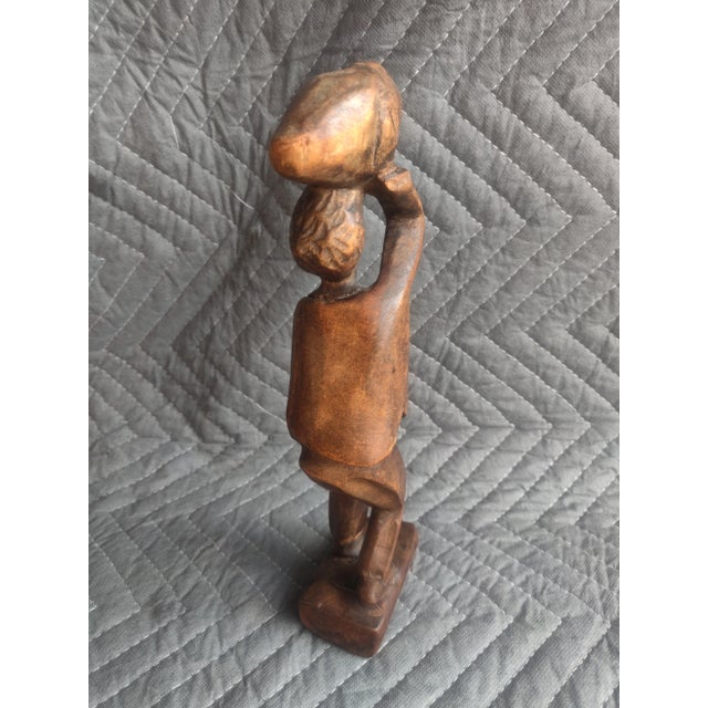 Hand Carved African Tribal Wooden Man With Drum on Head For Sale - Image 4 of 6