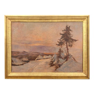 Sunset on the Snow, 1900s, Oil on Panel For Sale
