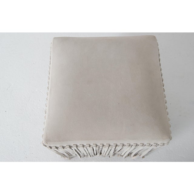 Mod Square Suede Ottoman by Made Goods, Off-White with Fringe, India For Sale - Image 10 of 13