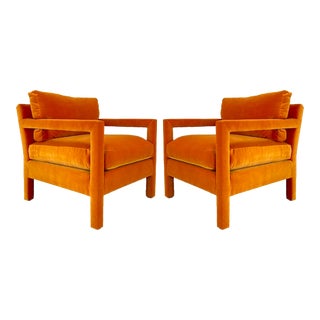 1980s Pair of Vintage Parson Chairs in the Style of Milo Baughman For Sale