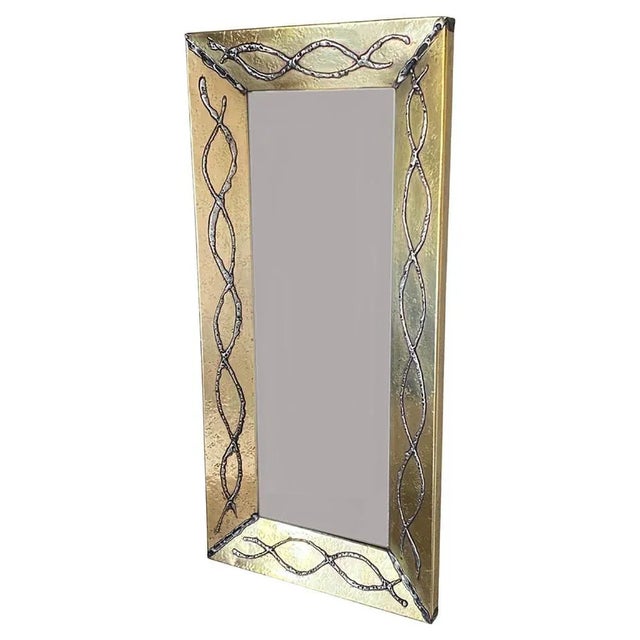 Mid-Century brass mirror with vintage glass, with acid Patina. This mirror will be placed in most interiors and is a...