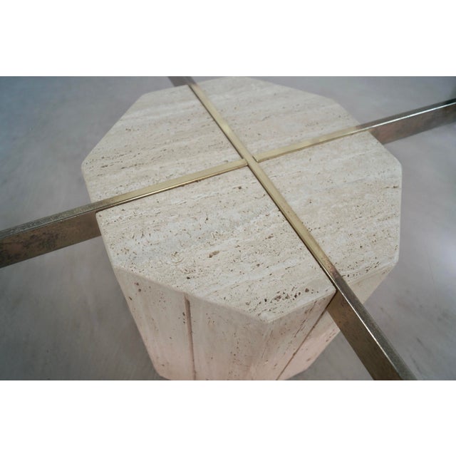 1970’s Hollywood Regency Artedi Style Travertine & Brass Coffee Table For Sale - Image 10 of 12